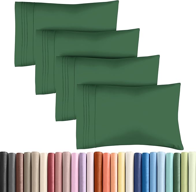 King Pillow Cases Set of 4 - Ultra Soft Hotel Quality Pillowcase Covers - Comfy, Cozy & Wrinkle Free - Shrinkage and Fade Resistant - Machine Washable Pillow Protectors - 4 Piece Set - Emerald Green