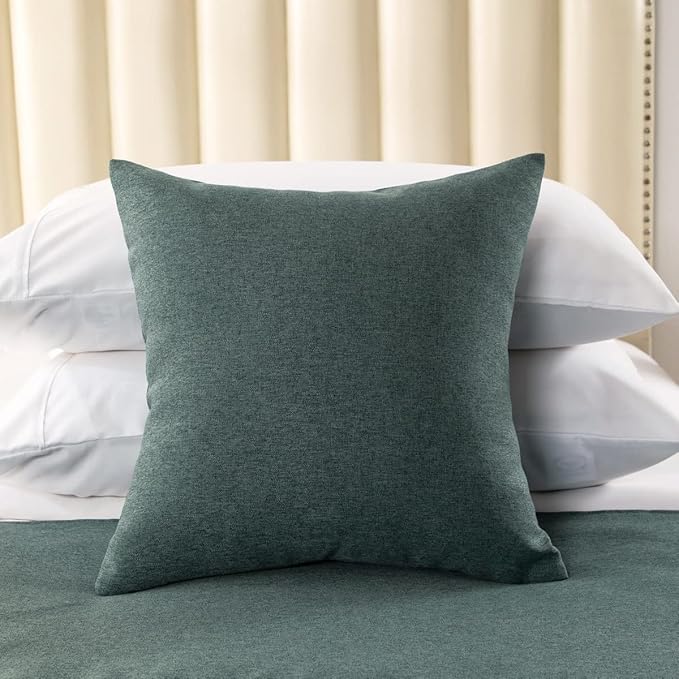 AMBERIS 2 Pillowcases (45×45cm)(Without Insert) Blue-Green, Imitation Linen Decorative 2 Pillowcases (Without Insert) for Home Hotel