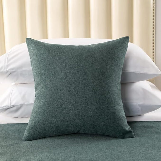 AMBERIS 2 Pillowcases (45×45cm)(Without Insert) Blue-Green, Imitation Linen Decorative 2 Pillowcases (Without Insert) for Home Hotel