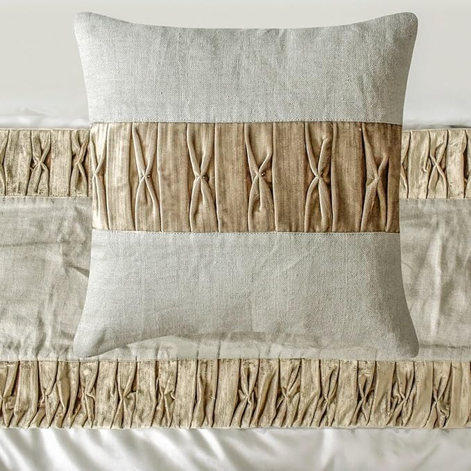 The HomeCentric King/Queen/Twin Brown Luxury CA King 86"x18" Bed Runner with Two Pillow Cover, Patchwork, Pintucks Bed Scarf on Velvet Fabric - Cascade Pleats
