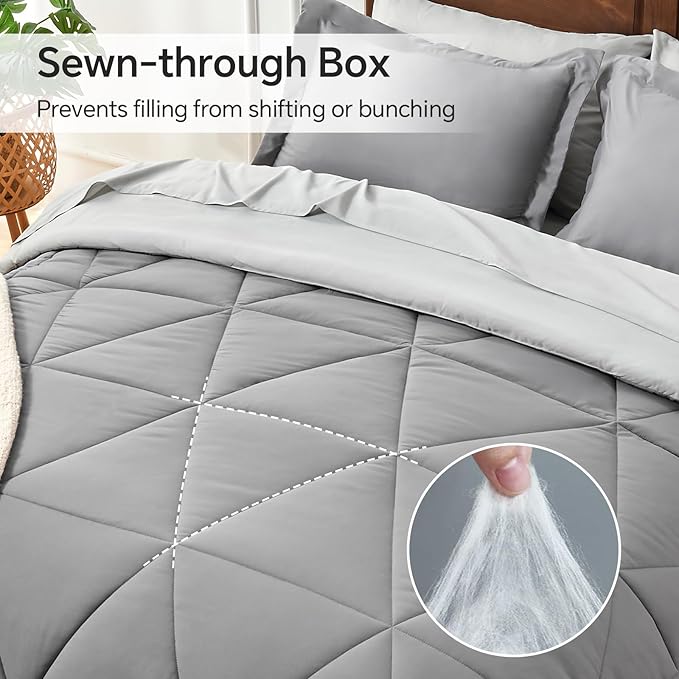 BEDELITE Twin XL Comforter Set 5 Pieces Bed in A Bag - Soft Microfiber Reversible Twin Extra Long Grey Bed Set with Comforters, Sheets, Pillowcase & Sham, Cozy Bedding Sets for College Dorm Room