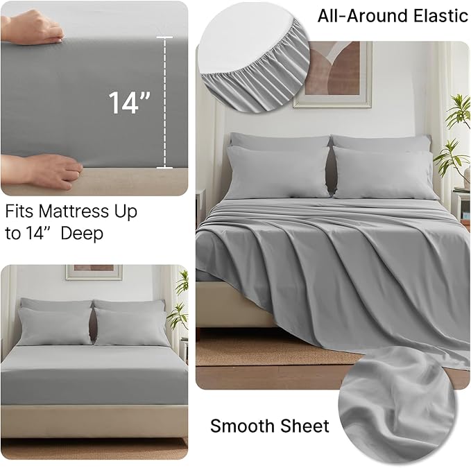 Anluoer Full Comforter Set 7 Piece, Light Grey Bed in a Bag with Comforters, Pillow Shams, Pillowcases, Flat Sheet, Fitted Sheet