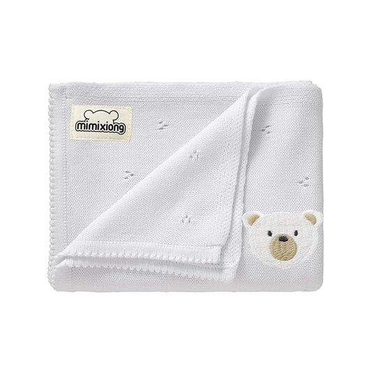 mimixiong Organic Cotton Baby Blanket Neutral Knitted Soft Crib Nursery Swaddling Receiving Blankets for Newborn Baby Boy Girl 40x30 Inch