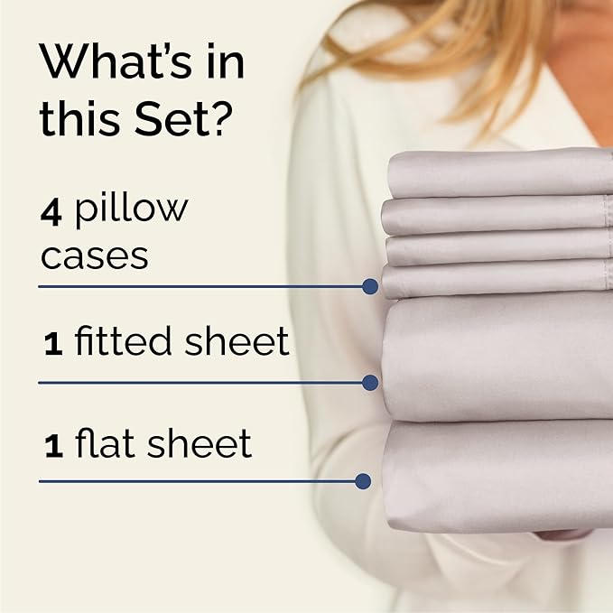 Cal King 6 Piece Sheet Set - Comfy Breathable & Cooling - Soft Hotel Luxury Bedding Set with 8-16 Inch Deep Pockets - 1 Flat & 1 Fitted Sheet & 4 Pillowcases - Wrinkle Free & Easy Care - Light Grey