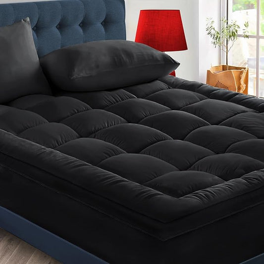 CYMULA California King Mattress Topper - Extra Thick Cooling Mattress Pad Cover for Back Pain - Soft Mattress Protector with 8-21 Inch Deep Pocket, Black