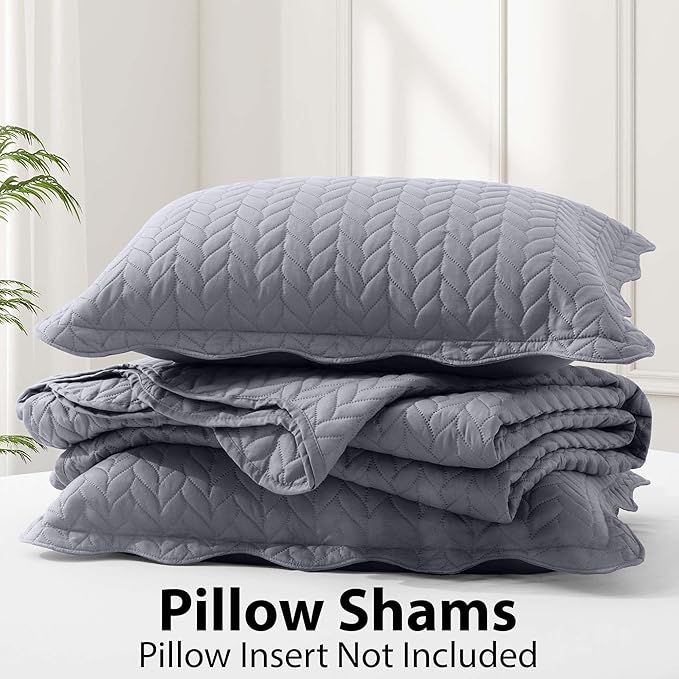 IR Imperial Rooms Queen Quilt Bedding Set Size (90" x 96") + 2 Pillow Shams (20" x 26"+ 2") - 3 Pcs All Season Lightweight Reversible Microfiber Coverlet Embossed Quilt Bedspread (Silver)