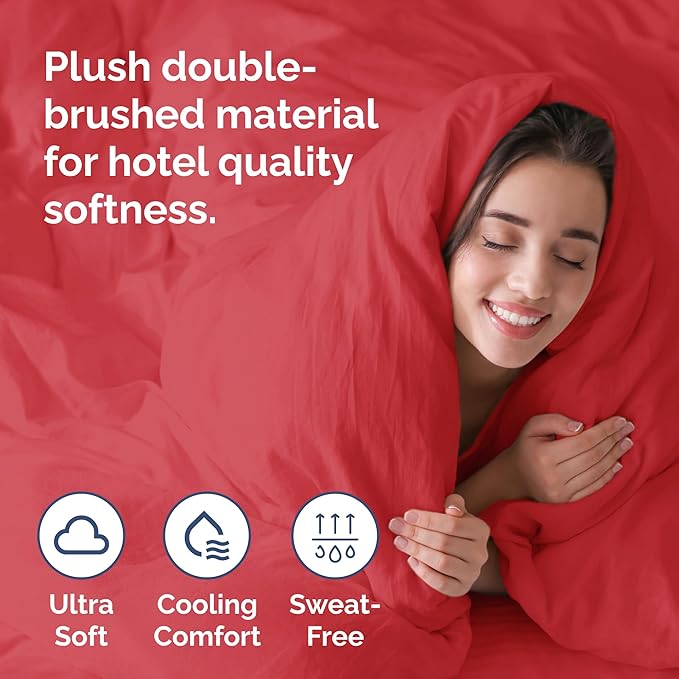 Duvet Cover Full Size - Extra Soft Full Size Duvet Cover - Lightweight, Breathable & Cozy - Easy Care & Fade Free with Zipper Closures and Ties - 80" x 90" Inches - (Red) Comforter Not Included