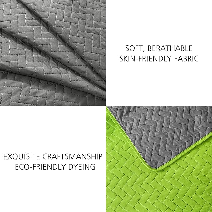 JML Quilts Set, Bedspread Coverlet Set with Pillowcases - 3 Piece Soft and Lightweight Bed Quilt for Spring, Autumn and Summer (Reversible Embossed - Charcoalgray/Limegreen, Full/Queen(88"x92"))