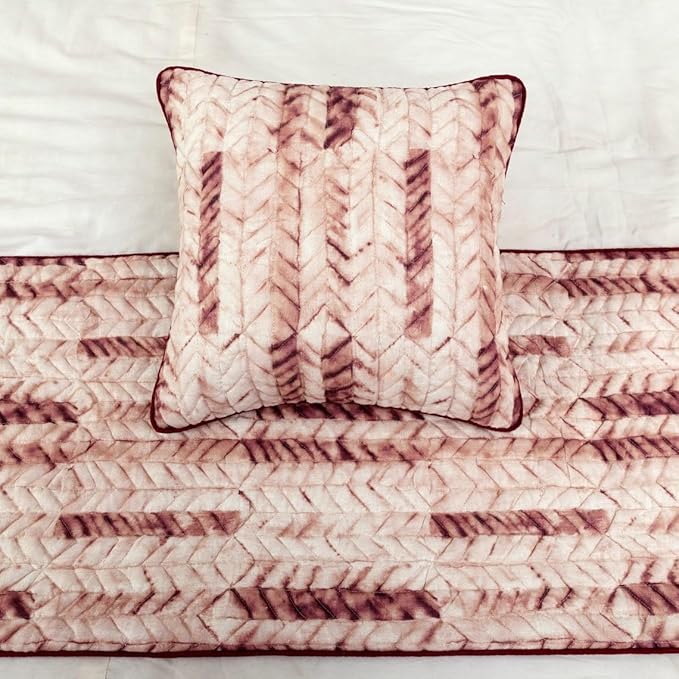 The HomeCentric King/Queen/Twin Maroon & Ivory Decorative Full 68"x18" Bed Runner with 2 Pillow Cover, Tie & Dye, Beaded & Quilted Bed Scarf on Cotton Fabric - Tie Dye Love