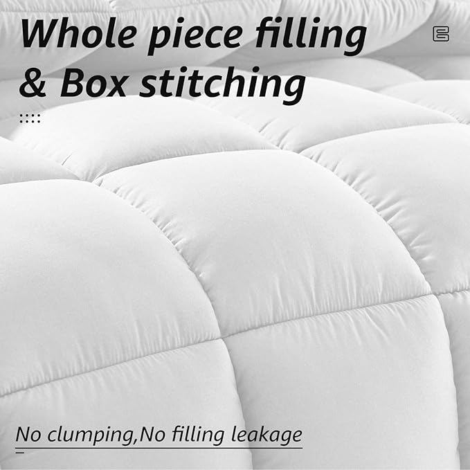 HYLEORY All-Season King Size Bed Comforter - Cooling Goose Down Alternative Quilted Duvet Insert with Corner Tabs - Winter Warm - Machine Washable - White