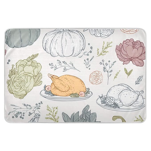 Waterproof Bed Pad Reusable Changing Pad Toddler Mattress Protector Large Pee Pad Baby Diaper Pad Soft Washable Liner White Thanksgiving Pumpkin Food