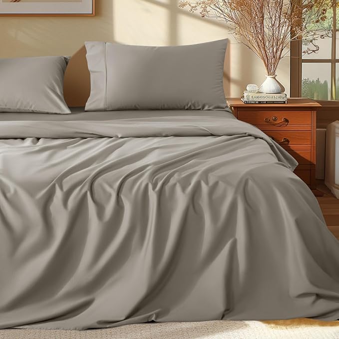 Shilucheng 100% Egyptian Cotton Sheets Set - 1000 Thread Count，Luxury Cotton Bed Sheets，Breathable & Cooling Bedding and Pillow Cases, 16 Inch Deep Pocket - 4 Piece (California King, Taupe)