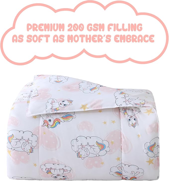 Yibeizi Twin Bed Comforter Set, Kids Unicorn Pattern Lightweight All-Season Comforter Set Cute Pink Heart Microfiber Breathable Hypoallergenic Soft Oeko-Tex Bedding Comforter Sets