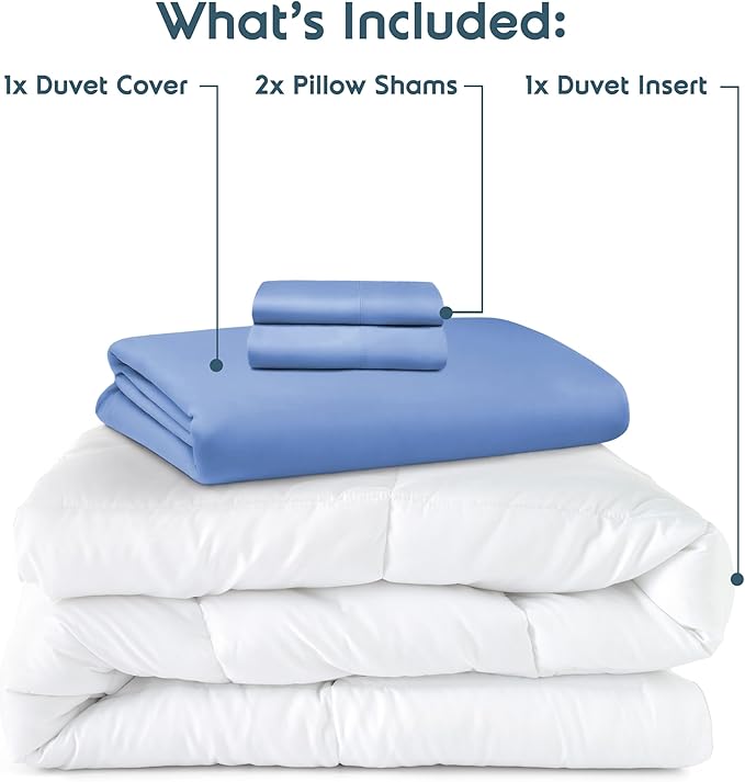 Nestl King Duvet Cover Set with Comforter Insert - Calm Blue 4 Piece 104x90 Duvet Cover & 2 Pillow Shams with White Quilted Down Alternative Comforter, Ultra Soft, All Season