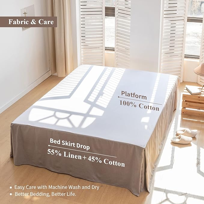 BISELINA French Linen Bed Skirt with Pleated Corner 22-Inch Tailored Drop Natural Flax Cotton Blend Basic Dust Ruffle Soft Cozy Farmhouse Bedding (22" Twin, Basic Grey)