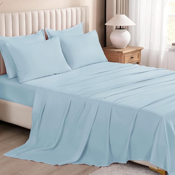Litanika Twin/Twin XL Size Comforter Sets Grey Light Blue - 5 Pieces Bed in a Bag Twin/Twin XL Bedding Comforter Sets, Solid Lightweight Bed Set with Comforter, Sheets, Pillowcase & Sham