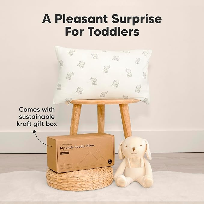 KeaBabies Toddler Pillow with Pillowcase - 13x18 My Little Cuddly Kids Travel Pillows for Sleeping, Nap, Viscose from Bamboo Nursery Pillowcase, Soft & Breathable, Toddler 2-5 Years Old (Bumble Bear)