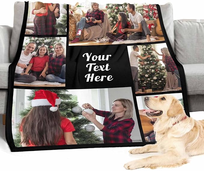 Personalized Photo Blanket, 6 Photos Custom Blanket Personalized Blankets Mother in Law, Grandma Family Anniversary Christmas, 8 Sizes