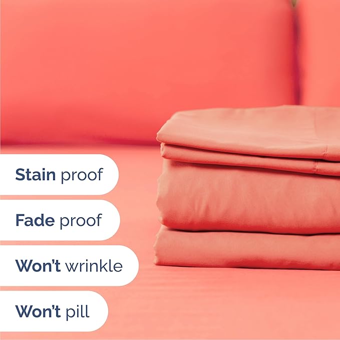 Queen 6 Piece Sheet Set - Comfy Breathable & Cooling - Ultra Soft Hotel Luxury Bedding Set w/ 8-16 Inch Deep Pockets - 1 Flat & 1 Fitted Sheet & 4 Pillowcases - Cozy, Wrinkle Free & Easy Care - Coral