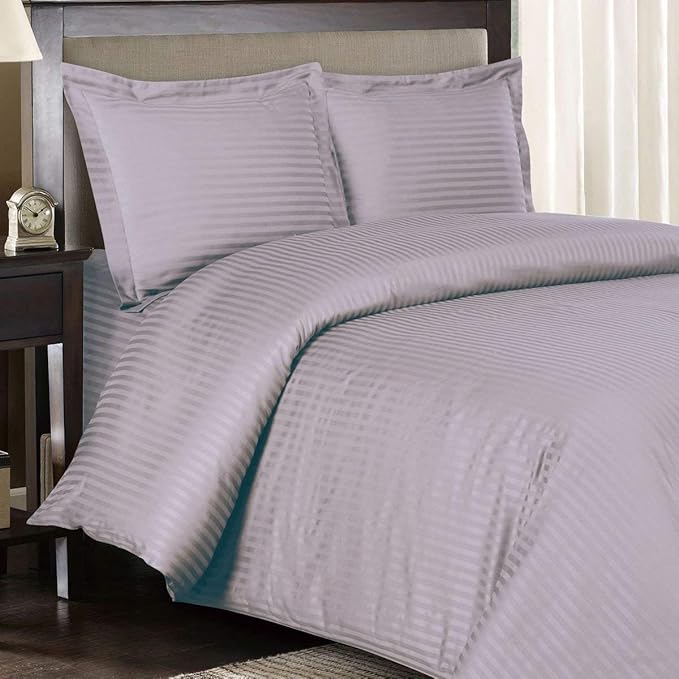 Royal Hotel Bedding 8pc Full Size Bed-in-a-Bag Striped Lilac-Lavender 600-Thread-Count Siberian Goose Down Alternative Comforter 100 Percent Cotton - Includes Sheets and Duvet Cover Sets