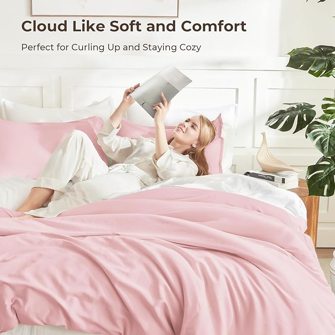 Litanika Comforters Pink Super King Size, 3 Pieces Lightweight Solid Bedding Set & Collections, All Season Fluffy Bed Set (120x120In Comforter & 2 Pillowcases)