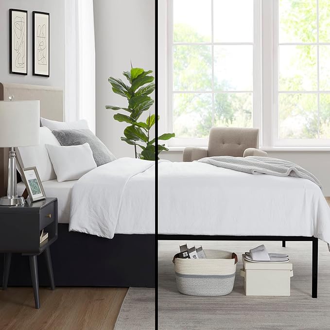 Nestl Black Full XL Bed Skirt - Full XL Size Bed Skirt 14 Inch Drop - Brushed Microfiber Bed Skirts - Hotel Quality Pleated Bed Skirt - Shrinkage & Fade Resistant