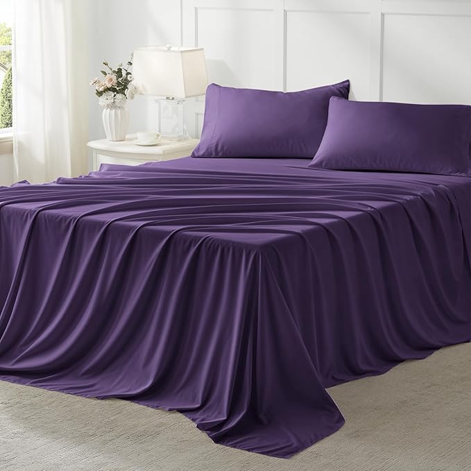 Anluoer Full Comforter Set 7 Piece, Dark Purple Bed in a Bag with Sheets, Comforters Full Size Bedding Sets with 1 Comforter, 2 Pillow Shams, 2 Pillowcases, 1 Flat Sheet,1 Fitted Sheet