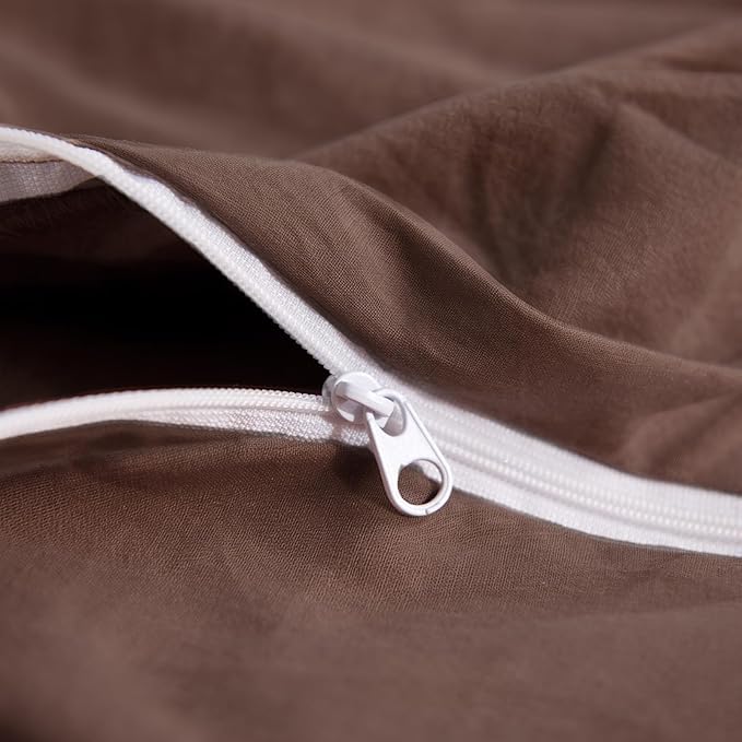 NEXHOME PRO Twin Duvet Cover Set, 100% Certified Organic Cotton with Washed Feel & Linen-Like Texture, Comfortable & Breathable, Home Bedding Set Dark Brown (No Comforter)