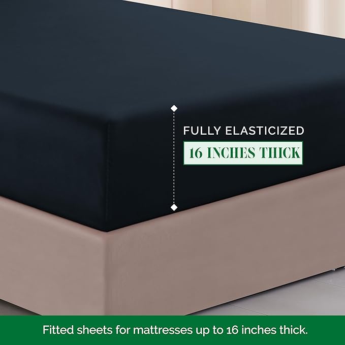 Elegant Comfort 1500 Premier Hotel Quality 4-Piece Bed Sheet Sets, Deep Pockets - Luxurious Wrinkle Free & Fade Resistant, King, Black