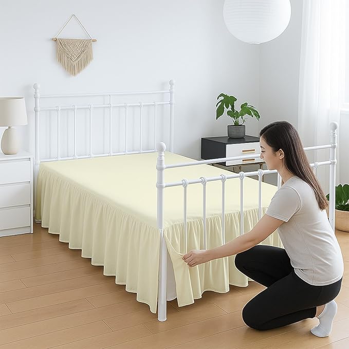 Premium Microfiber Queen Ruffled Bed Skirt, 8” Drop with Split Corners, Soft Wrinkle Free Bedskirt with Platform, Solid Ivory Dust Ruffle for 60" x 80" Mattress