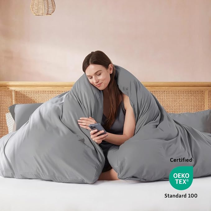 Nestl Grey Duvet Cover King Size - Soft Double Brushed King Duvet Cover Set, 3 Piece, with Button Closure, 1 Duvet Cover 104x90 inches and 2 Pillow Shams
