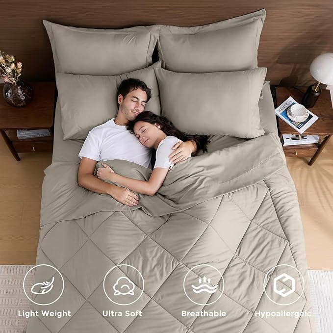 HEVUMYI Linen Full Comforter Set - 7-Piece All Season Bed in a Bag Full, Ultra Soft Bedding Set with Comforter, Flat Sheet, Fitted Sheet, Pillowcases, Pillow Shams