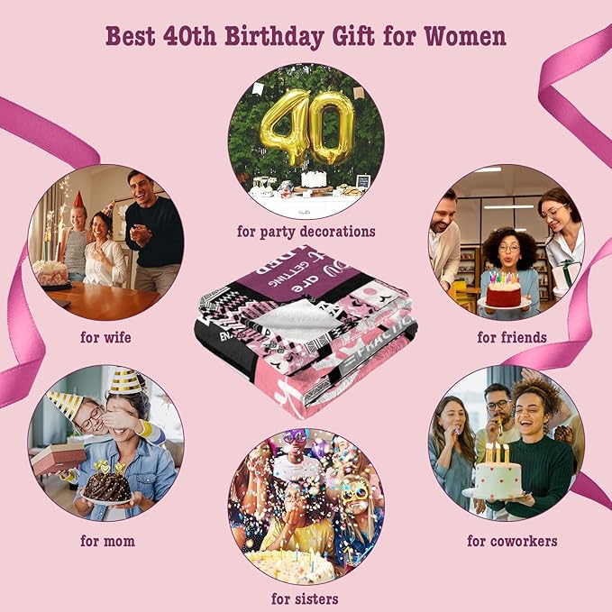 40th Birthday Gifts Women Blanket 60”X50”, 40th Birthday Decorations for Women, Happy Forty Birthdays Gift Ideas for Woman, 1986 Birthdays Gifts for 40 Year Old Woman Throws