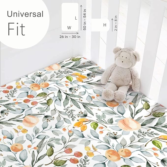 GRSSDER Stretchy Crib Sheets for Baby Girls, Ultra Soft Jersey Knit Fitted Crib Sheets 2 Pack, Universal Fits Most Toddler Crib Mattress Pads Safe and Snug, Stylish Flora Print