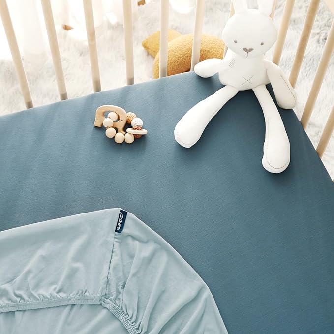 GRSSDER Jersey Crib Sheets for Boys and Girls, Stretchy Ultra Soft Crib Fitted Sheets Set 2 Pack, Universal Fit All Standard Crib Mattress Pads Safe and Snug, Navy Blue/Baby Blue
