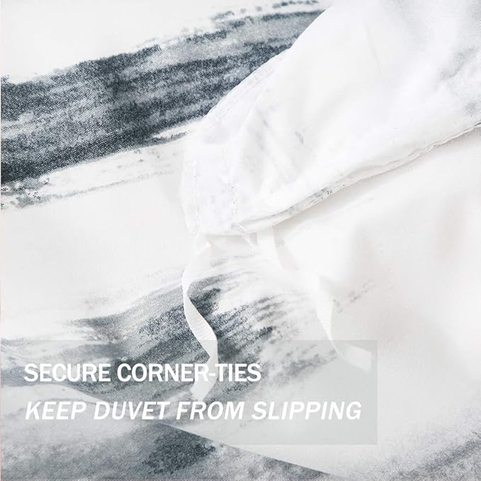 Nanko Art Duvet Cover Set King, 3 Piece 90 X 90 - Luxury Microfiber Down Comforter Quilt Cover with Zipper Closure, Ties - Best Modern Style for Men and Women, Black and White Gray Grey