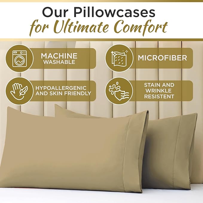 Twin XL 100% Microfiber Double Brushed Sheet Set - Extra-Soft & Wrinkle-Free - 15" Deep Pockets, 39" x 80" - Ideal for Dorms, Hospitals & Split King Beds - 3 PC Set (Twin XL, Taupe)