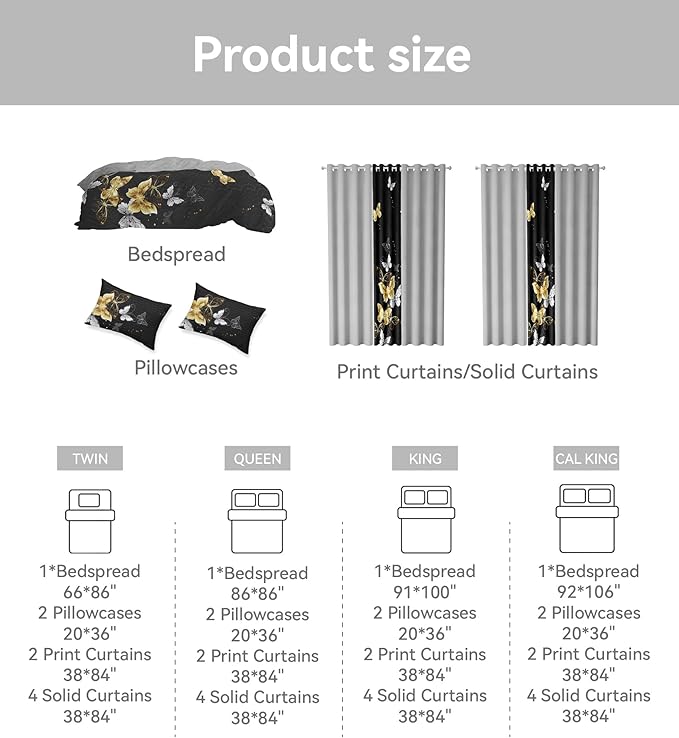 Bed in a Bag with Curtains 1Bedspread 2 Pillowcases 2 Print Curtains 4 Solid Curtains Bedspreads and Matching Curtains Black and Gold Comforter Set Silky Smooth Glam Bedroom
