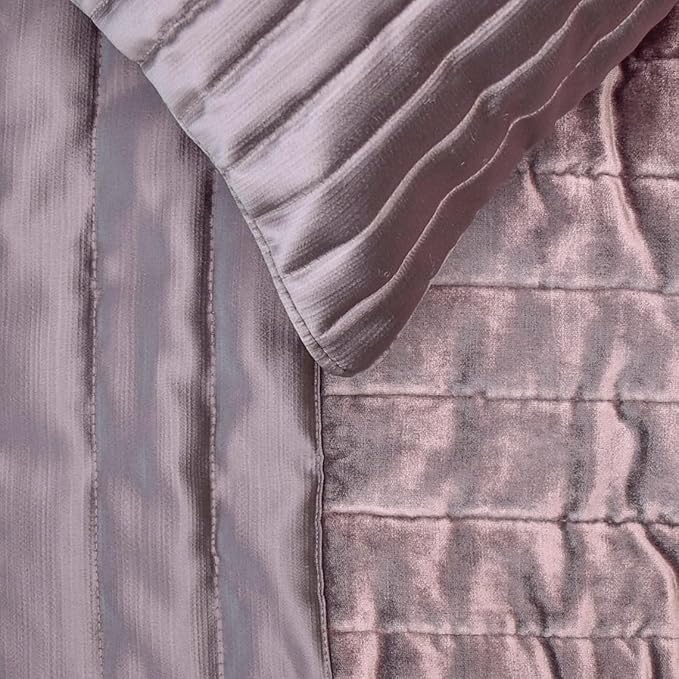 The HomeCentric King/Queen/Twin Purple Decorative Queen 74"x18" Bed Runner with Two Pillow Cover, Patchwork, Quilted, Striped Bed Scarf on Satin Fabric - Plum Radiance