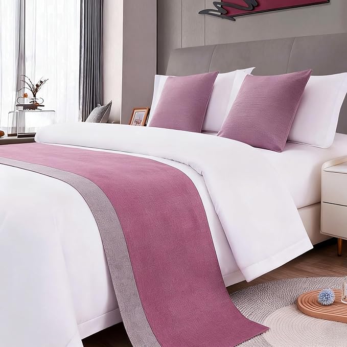 Patchwork Bed Runner King Lavender and Grey Bed Scarf for King Purple Durable Reversible Quilted Runner Decorative for Hotel Bedroom (95 x 20 in, 1 Piece)