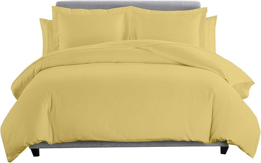 8 Pieces 100% Cotton Solid Gold King Goose Down Bed in a Bag Set Including 600TC Sheet Set + 600TC Duvet Cover Set+ All Season Striped Goose Down Comforter 600 Fill Power
