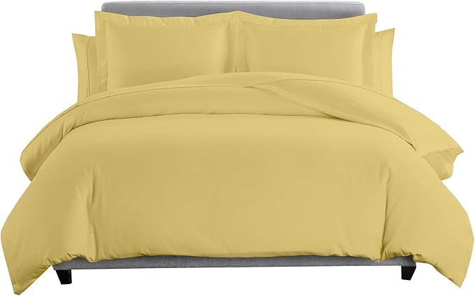 8 Pieces 100% Cotton Solid Gold California King Goose Down Bed in a Bag Set Including 600TC Sheet Set + 600TC Duvet Cover Set+ All Season Striped Goose Down Comforter 600 Fill Power