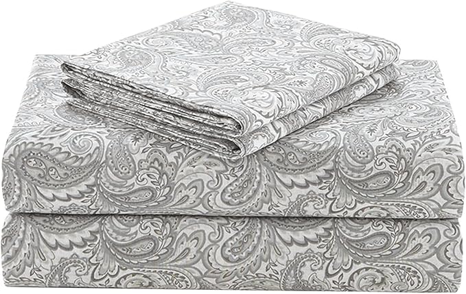 Comfort Spaces 100% Cotton Sheet Set Breathable, Lightweight, Soft with 14" Elastic Pocket Fits up to 16" Mattress, All Season Cozy Bedding, Matching Pillow Case, Cal King Paisley Multi 4 Piece