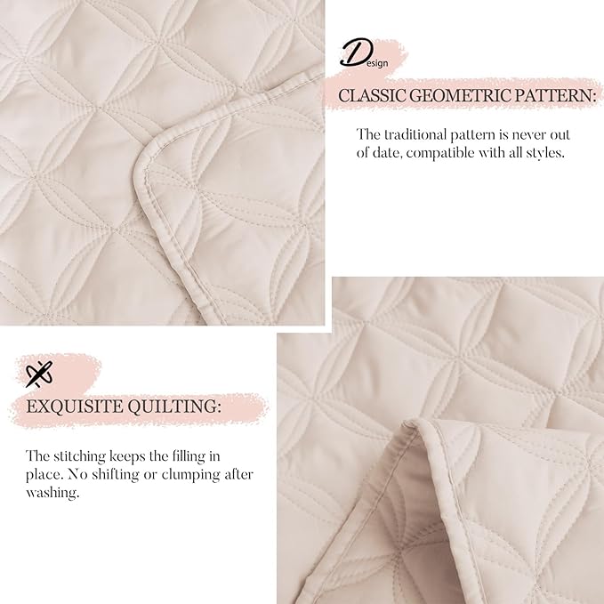 Exclusivo Mezcla Twin Quilt Set, 2 Pieces Lightweight Quilts Soft Quilted Bedspreads Brich Beige Coverlets Bedding Set for All Seasons