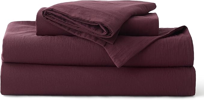 Bedsure 100% Washed Cotton Duvet Cover King Size - Burgundy Minimalist Cotton Duvet Cover Linen Like for All Seasons - GentleSoft™ Plain Simple Bedding (Burgundy, King, 104"x90")