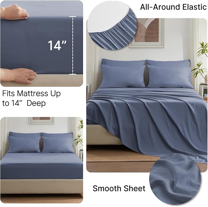 Anluoer Queen Comforter Set 7 Piece, Grayish Blue Bed in a Bag with Sheets, Comforters Queen Size Bedding Sets with 1 Comforter, 2 Pillow Shams, 2 Pillowcases, 1 Flat Sheet,1 Fitted Sheet