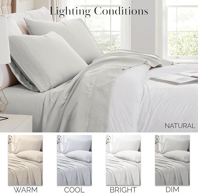 Southshore Fine Living, Inc. Pleated Sheets with Embroidered Hem, 4-Piece, 21 Inch Deep Pocket Sheets Full Size Set, Pet Hair Resistant, Breathable Microfiber, Wrinkle Free, Light Grey Sheet Set