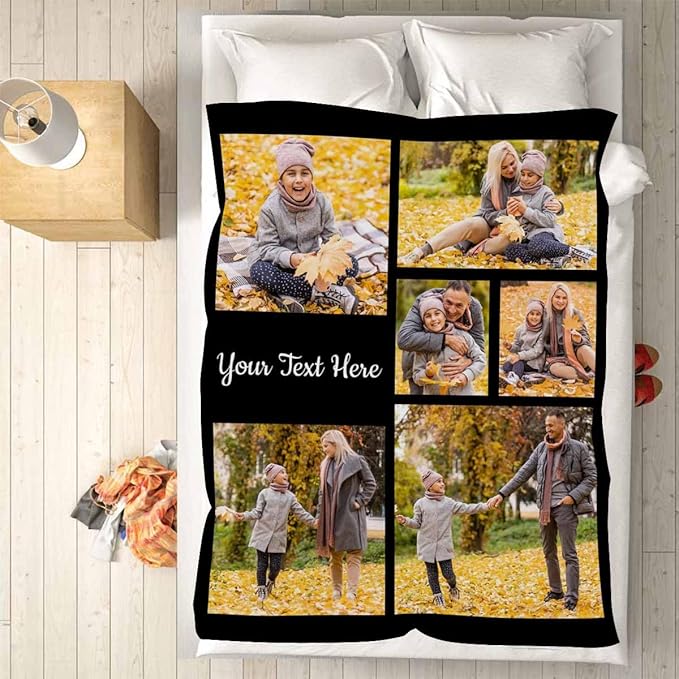 Personalized Blanket with Photo, 6 Photos Customized Blankets Photo Blankets Customize Personalized Family Mom Pictures Blankets for Dad Family Friend, 8 Sizes
