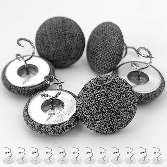 Flax Covered Button Twist Pins - for Bed Skirts Pins,Sofa,Upholstery,Armchair Caddies, Armrest Covers, Slipcovers (12, Middle Gray)