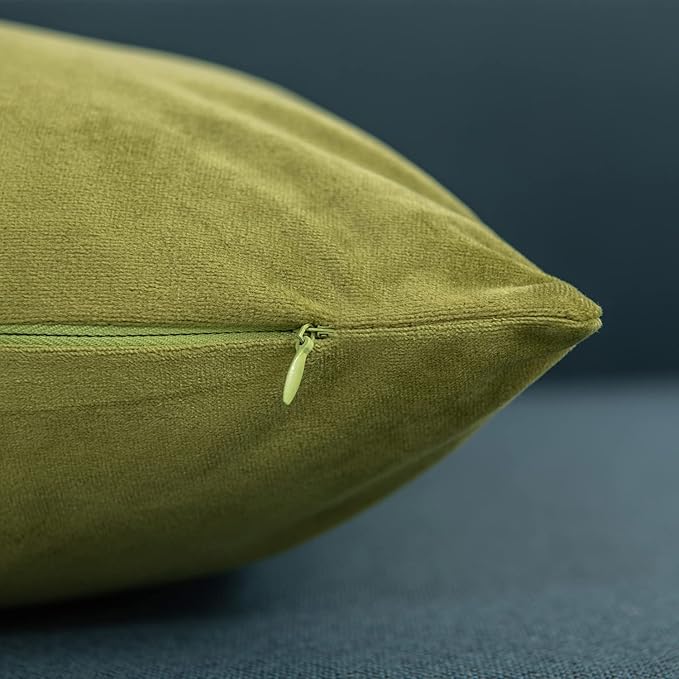 Euro Sham Covers 24x24 Chartreuse: Pack of 2 Cozy Soft Velvet Square Modern Luxury Decorative Throw Pillow Cases for Sofa Couch Living Room Bed Home Decor